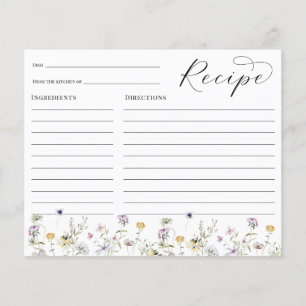 Delicate Wildflowers Bridal Shower Recipe card