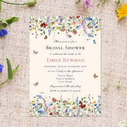 Delicate Wildflowers & Butterflies Bridal Shower Invitation