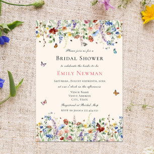 Delicate Wildflowers & Butterflies Bridal Shower Invitation