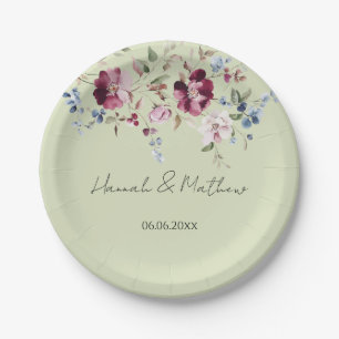 Delicate Wildflowers Elegant Green  Paper Plate