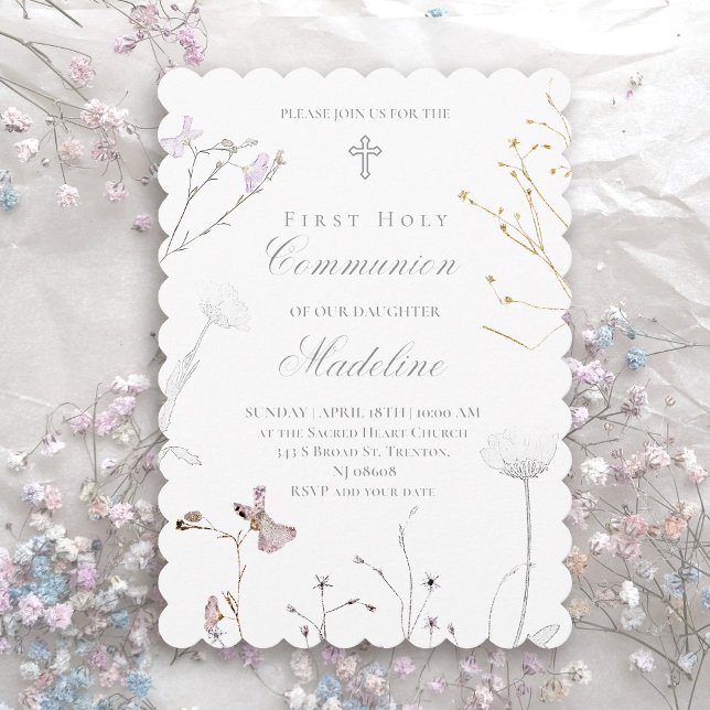 delicate wildflowers First Holy Communion Invitation (Creator Uploaded)