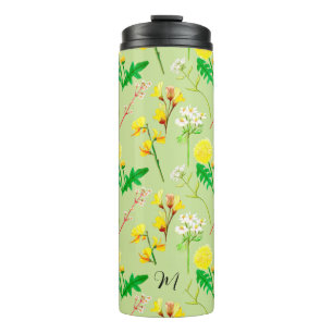 Delicate wildflowers in light green. Custom. Thermal Tumbler