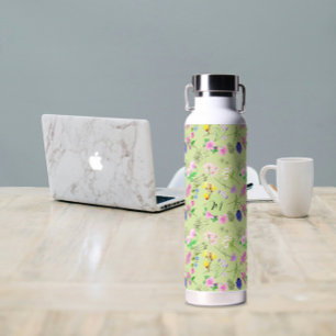 Delicate wildflowers in light green. Custom. Water Bottle
