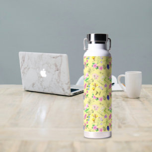 Delicate wildflowers in light yellow. Custom. Water Bottle