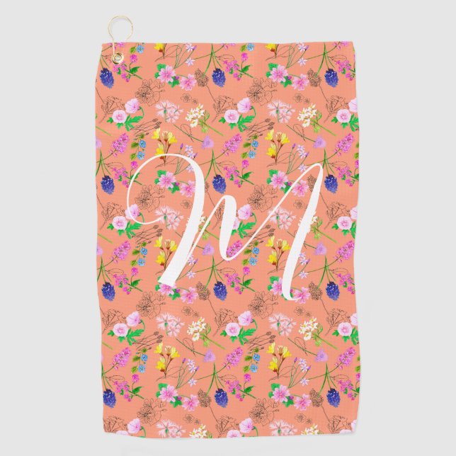 Delicate wildflowers in orange. Custom. Golf Towel (Front)