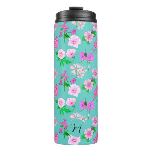 Delicate wildflowers in turquoise. Custom. Thermal Tumbler
