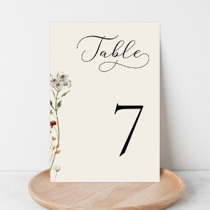 Delicate Wildflowers Ivory Wedding Table Number 7