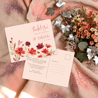 Delicate Wildflowers Juicy Red Pinky Pink Wedding Postcard