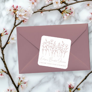 Delicate Wildflowers Line Art Green Bridal Shower Square Sticker