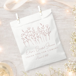 Delicate Wildflowers Line Art Pink Bridal Shower Favour Bags
