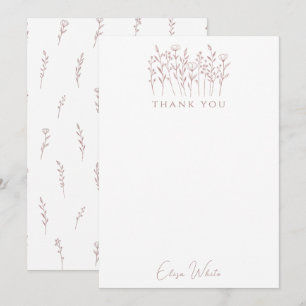 Delicate Wildflowers Line Art Pink Custom Thank You Card