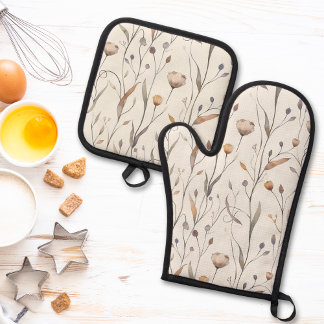 Delicate Wildflowers  Oven Mitt & Pot Holder Set