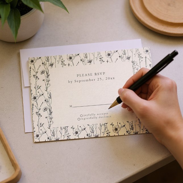 Delicate wildflowers seamless pattern RSVP card (Delicate wildflowers seamless pattern RSVP card.)