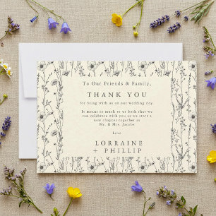 Delicate wildflowers seamless pattern wedding thank you card