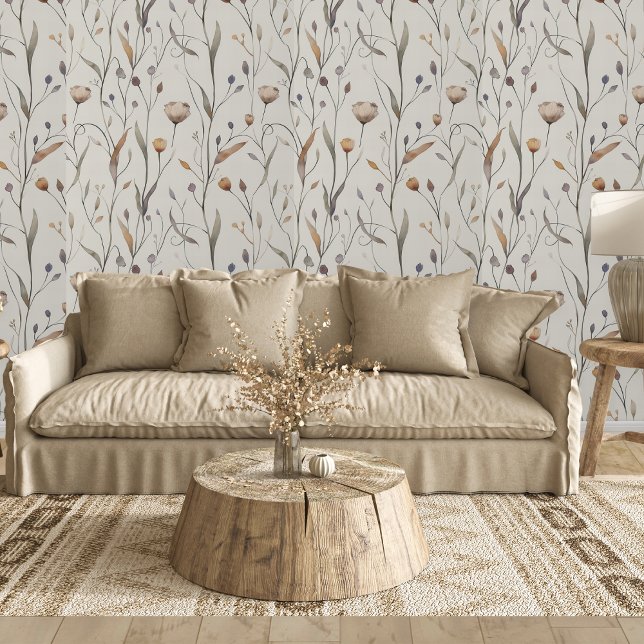 Delicate Wildflowers  Wallpaper (This pretty wallpaper is perfect for an accent wall in your boho style home. )