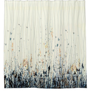 Delicate Wildflowers Watercolou Indigo Blue Yellow Shower Curtain