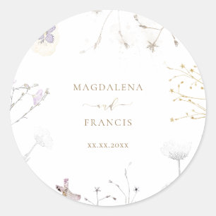 delicate wildflowers wedding classic round sticker