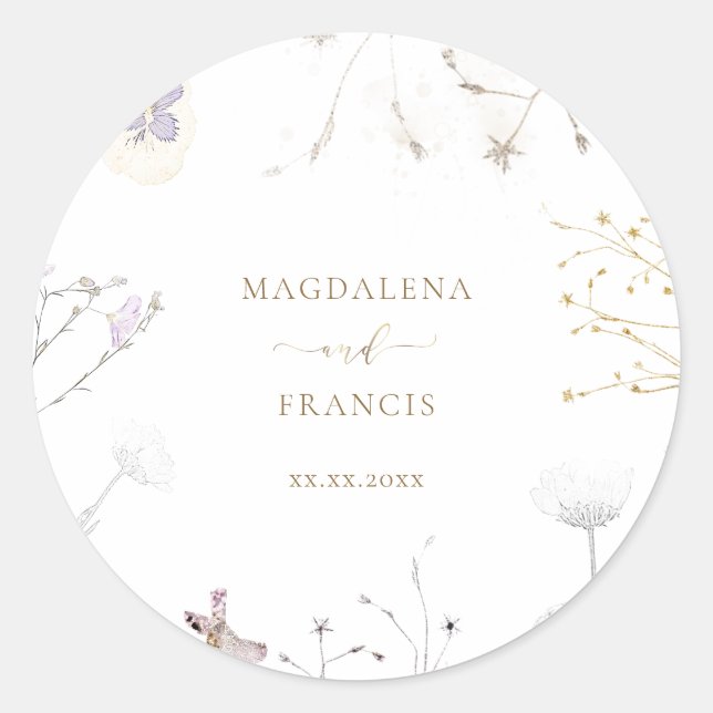 delicate wildflowers wedding  classic round sticker (Front)