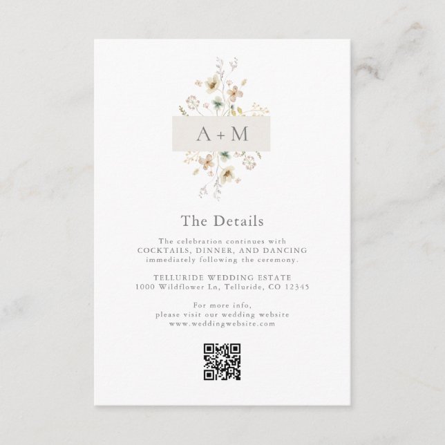 Delicate Wildflowers Wedding Details Enclosure Card (Front)