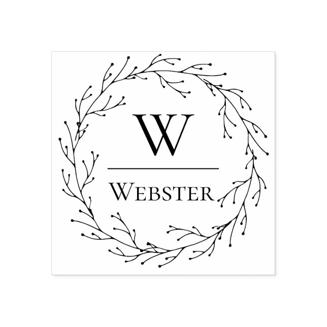 Delicate Winter Branch Wreath Monogram Rubber Stamp (Imprint)