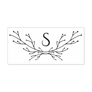 Delicate Winter Branches Monogram Rubber Stamp