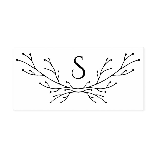 Delicate Winter Branches Monogram Rubber Stamp (Imprint)