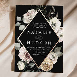 Delicate Winter Floral Frame Black Wedding