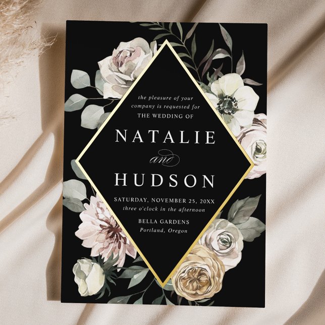 Delicate Winter Floral Frame Black Wedding (Creator Uploaded)