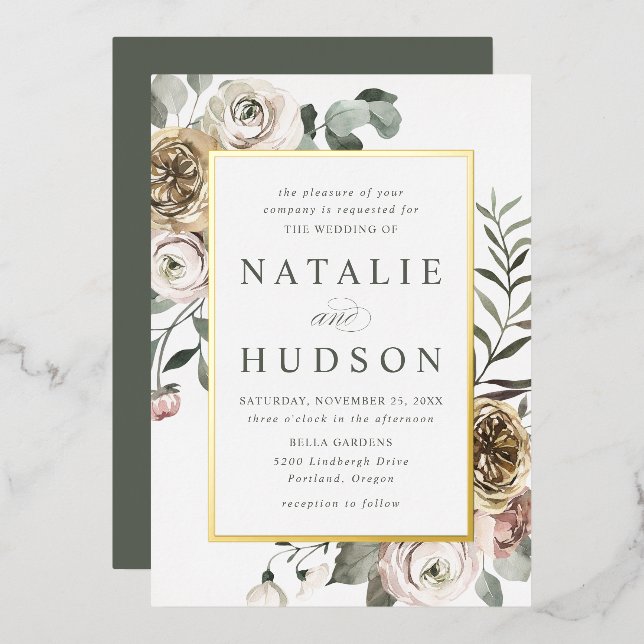 Delicate Winter Floral Frame Wedding (Front/Back)