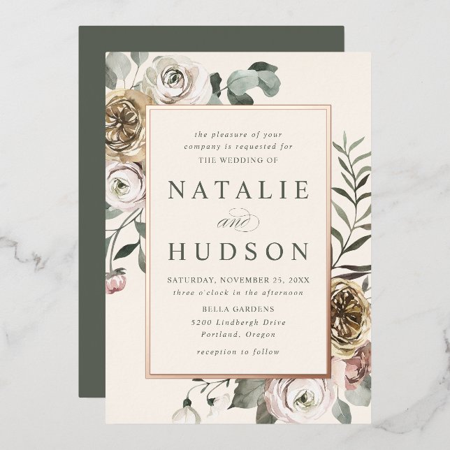 Delicate Winter Floral Frame Wedding (Front/Back)