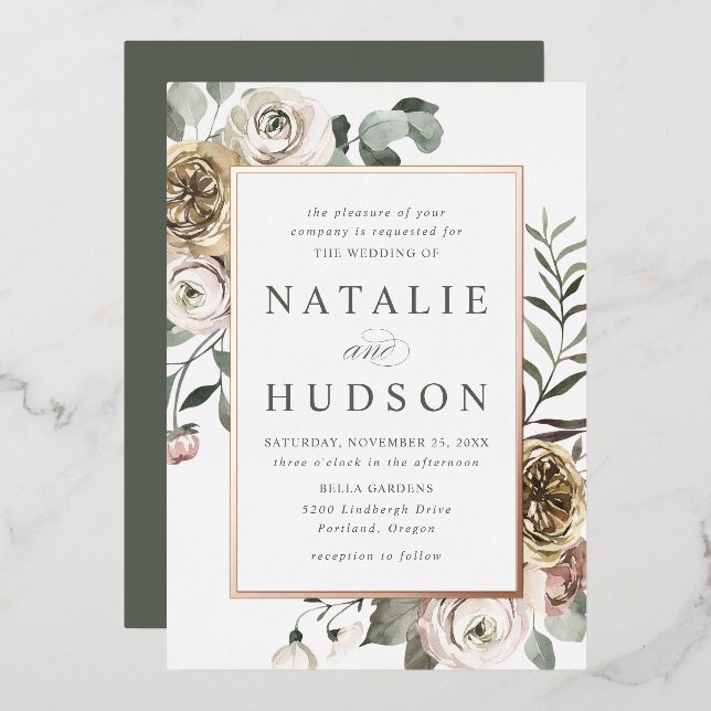 Delicate Winter Floral Frame Wedding (Front/Back)