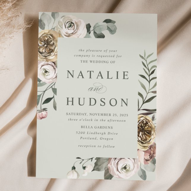 Delicate Winter Floral Frame Wedding Invitation (Creator Uploaded)