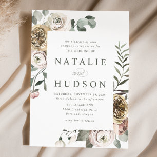 Delicate Winter Floral Frame Wedding Invitation