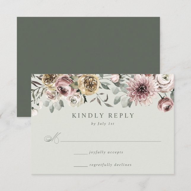 Delicate Winter Floral Wedding RSVP Card (Front/Back)