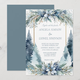 Delicate Winter Flowers Pine Trees Wedding Invitation