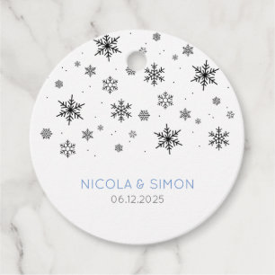 Delicate Winter Snowflakes Black and White Favour Tags