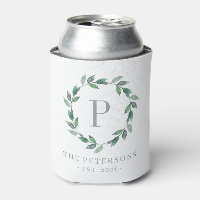 Delicate Wreath Personalised Monogram Can Cooler (Can Front)