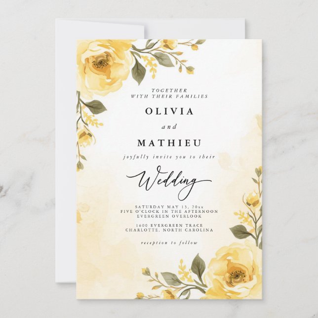 Delicate Yellow Floral Garden Wedding Invitation (Front)