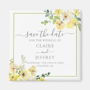Delicate Yellow Floral Sage Green Save the Date Magnet