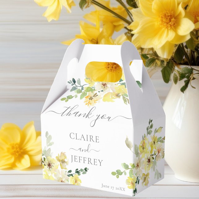 Delicate Yellow Floral Sage Green Wedding Favour Box (Creator Uploaded)