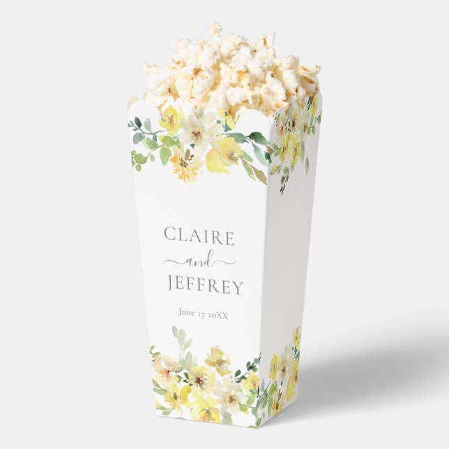 Delicate Yellow Floral Wedding Custom Popcorn Favour Box (Popped)