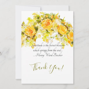 Delicate Yellow Rose Watercolor Floral Spray Thank You Card