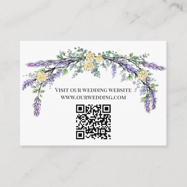Delicate yellow watercolor roses lavender wedding enclosure card (Front)
