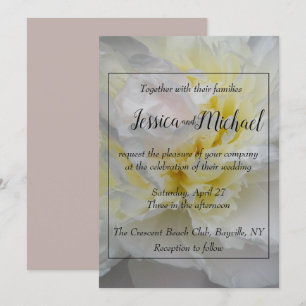 Delicate yellow & white peony rose wedding invite