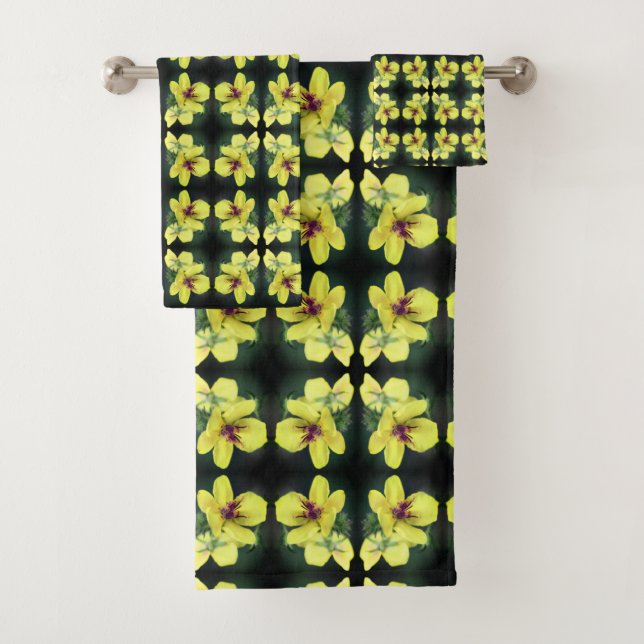Delicate Yellow Wildflower Abstract Art Bath Towel Set (Insitu)