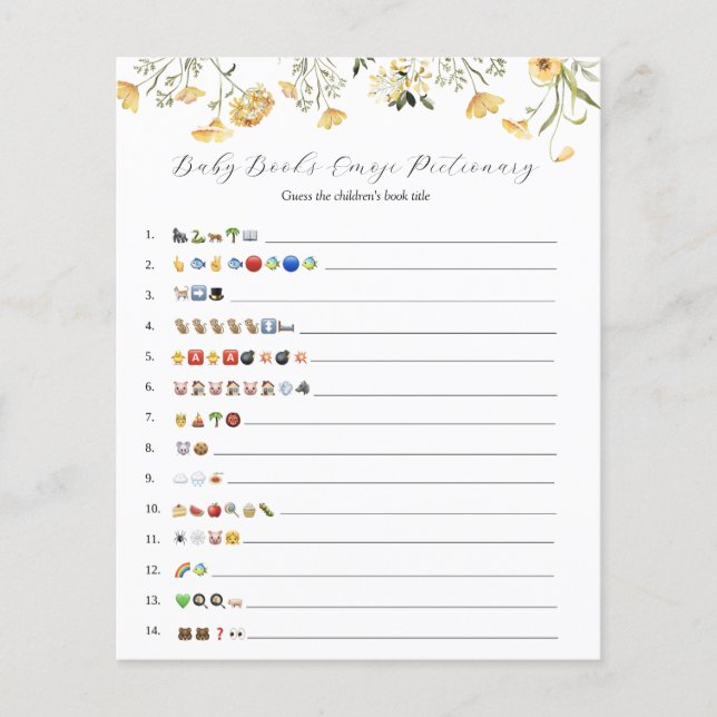 Delicate Yellow Wildflower Baby Books Emoji Game  (Front)