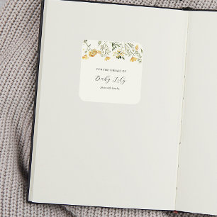 Delicate Yellow Wildflower Baby Shower Bookplate Square Sticker