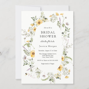 Delicate Yellow Wildflower Bridal Shower Invitation