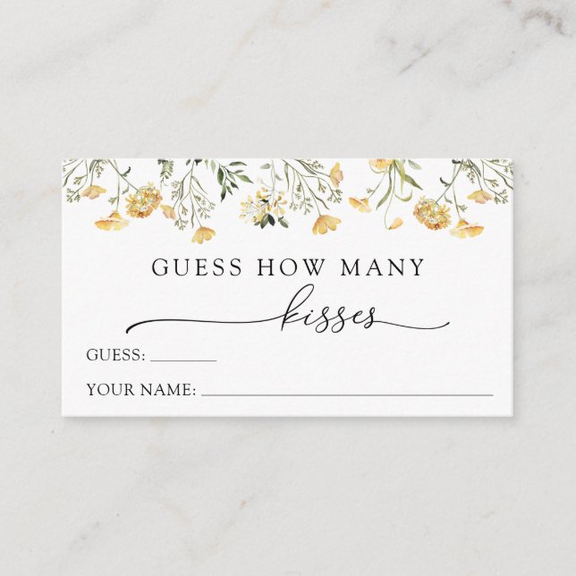 Delicate Yellow Wildflower Guess How Many Kisses Enclosure Card (Front)