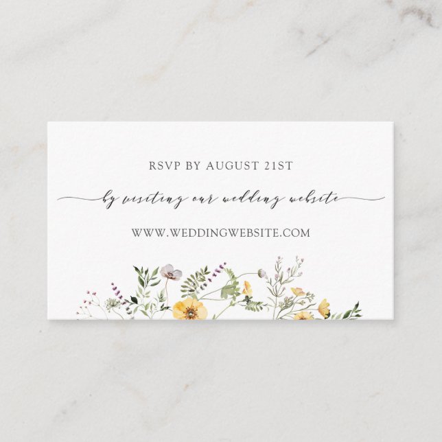 Delicate Yellow Wildflower Wedding RSVP Online Enclosure Card (Front)